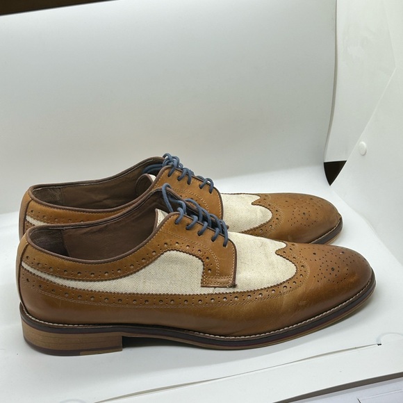 Johnston‎ Murphy Classic Brown and Cream Leather Wingtip Oxfords Size 11.5 - Picture 4 of 7
